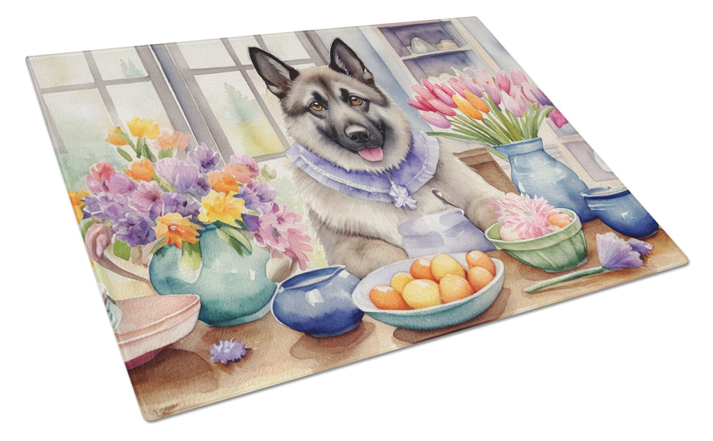 Decorating Easter Norwegian Elkhound Cutting Board Tempered Glass Kitchen Cutting Surface, Heat Resistant Chopping, Non-Slip Feet, Food Prep & Serving