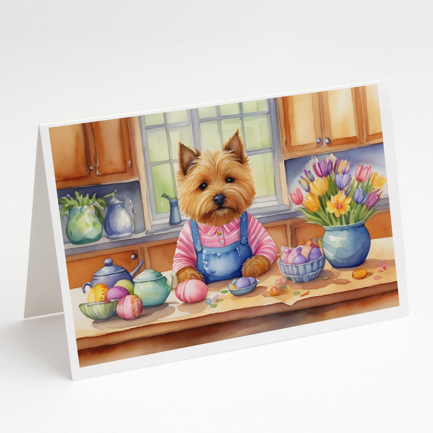 Decorating Easter Norwich Terrier Greeting Cards Pack of 8 Blank Cards with Envelopes Whimsical A7 Size 5x7
