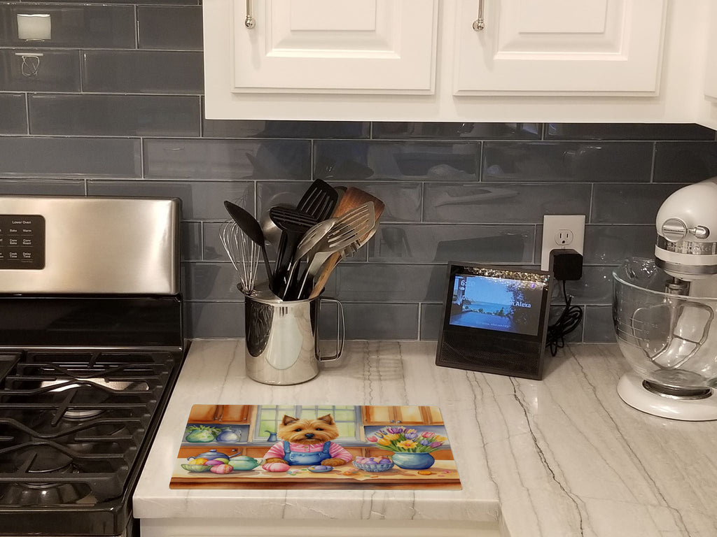Decorating Easter Norwich Terrier Cutting Board Tempered Glass Kitchen Cutting Surface, Heat Resistant Chopping, Non-Slip Feet, Food Prep & Serving