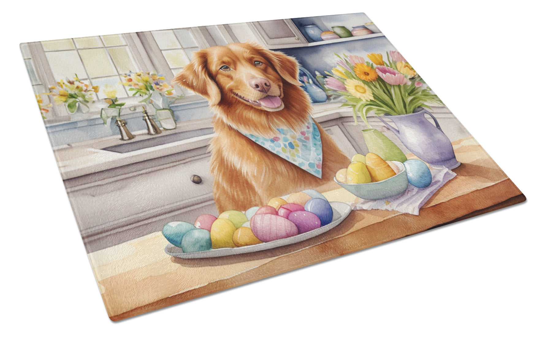 Decorating Easter Nova Scotia Duck Tolling Retriever Cutting Board Tempered Glass Kitchen Cutting Surface, Heat Resistant Chopping, Non-Slip Feet, Food Prep & Serving