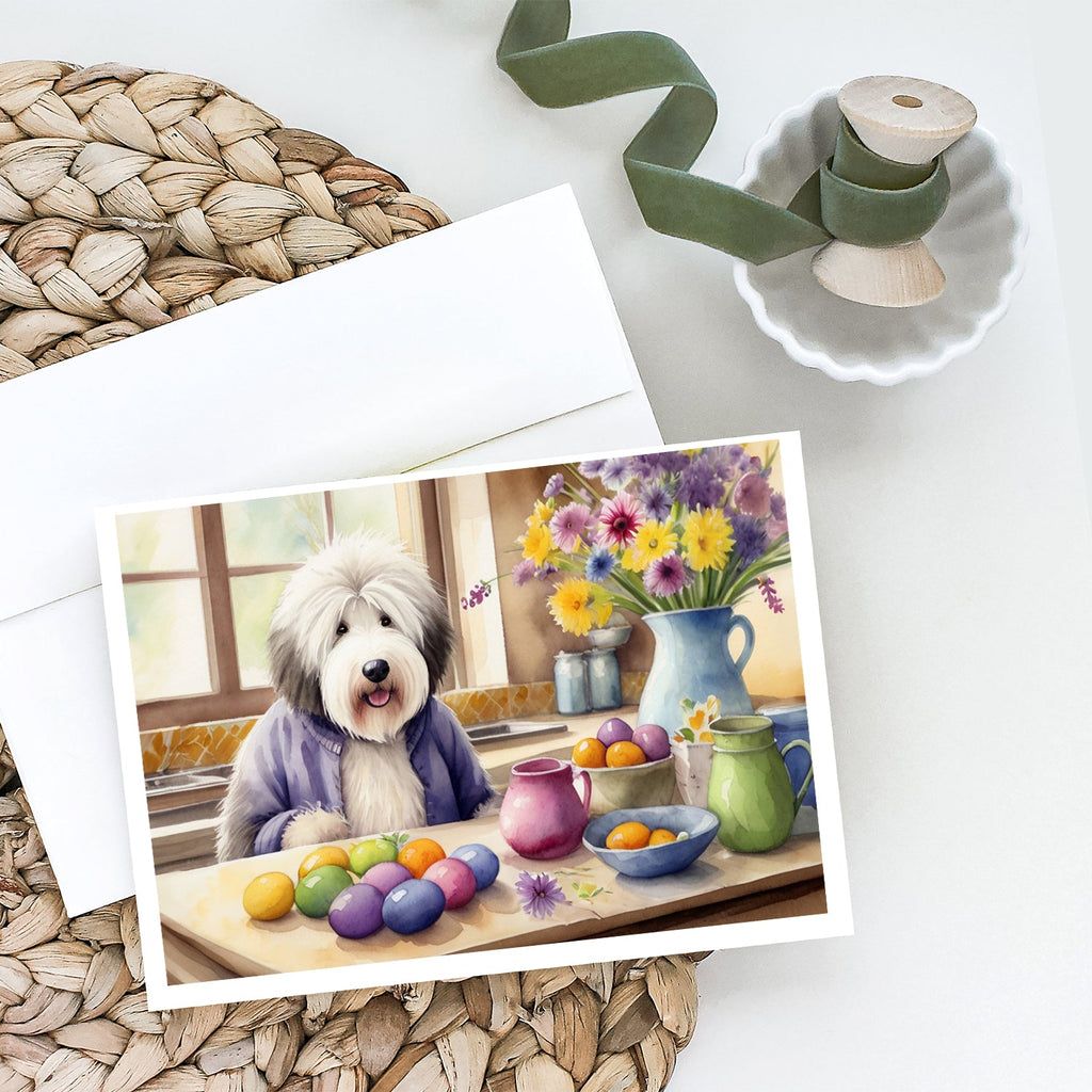 Decorating Easter Old English Sheepdog Greeting Cards Pack of 8 Blank Cards with Envelopes Whimsical A7 Size 5x7