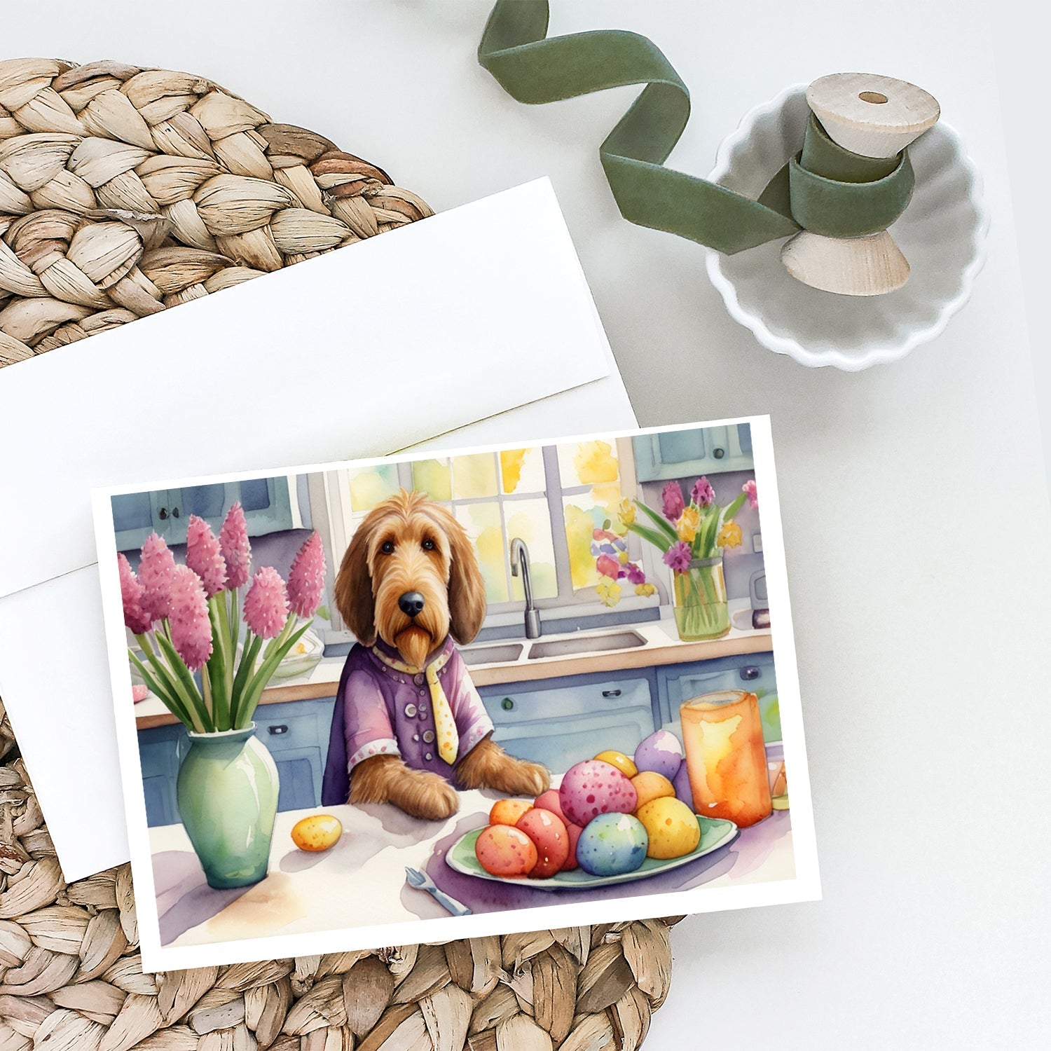 Decorating Easter Otterhound Greeting Cards Pack of 8 Blank Cards with Envelopes Whimsical A7 Size 5x7