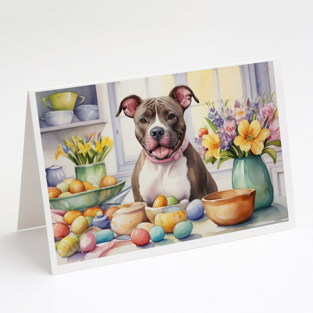 Decorating Easter Pit Bull Terrier Greeting Cards Pack of 8 Blank Cards with Envelopes Whimsical A7 Size 5x7