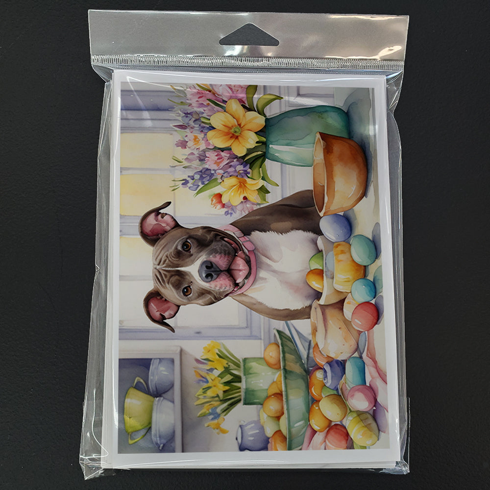 Decorating Easter Pit Bull Terrier Greeting Cards Pack of 8 Blank Cards with Envelopes Whimsical A7 Size 5x7