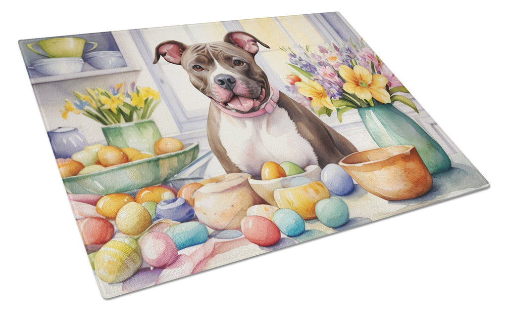 Decorating Easter Pit Bull Terrier Cutting Board Tempered Glass Kitchen Cutting Surface, Heat Resistant Chopping, Non-Slip Feet, Food Prep & Serving