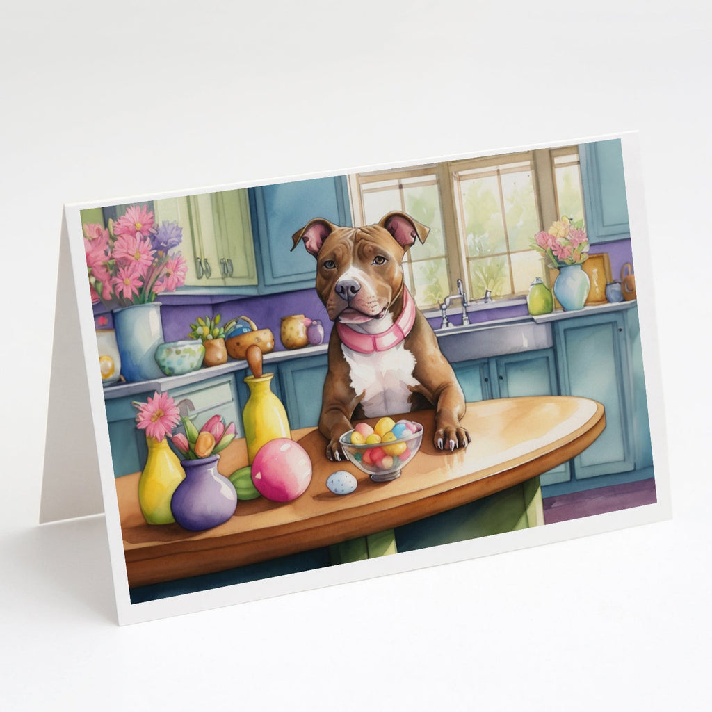 Decorating Easter Pit Bull Terrier Greeting Cards Pack of 8 Blank Cards with Envelopes Whimsical A7 Size 5x7