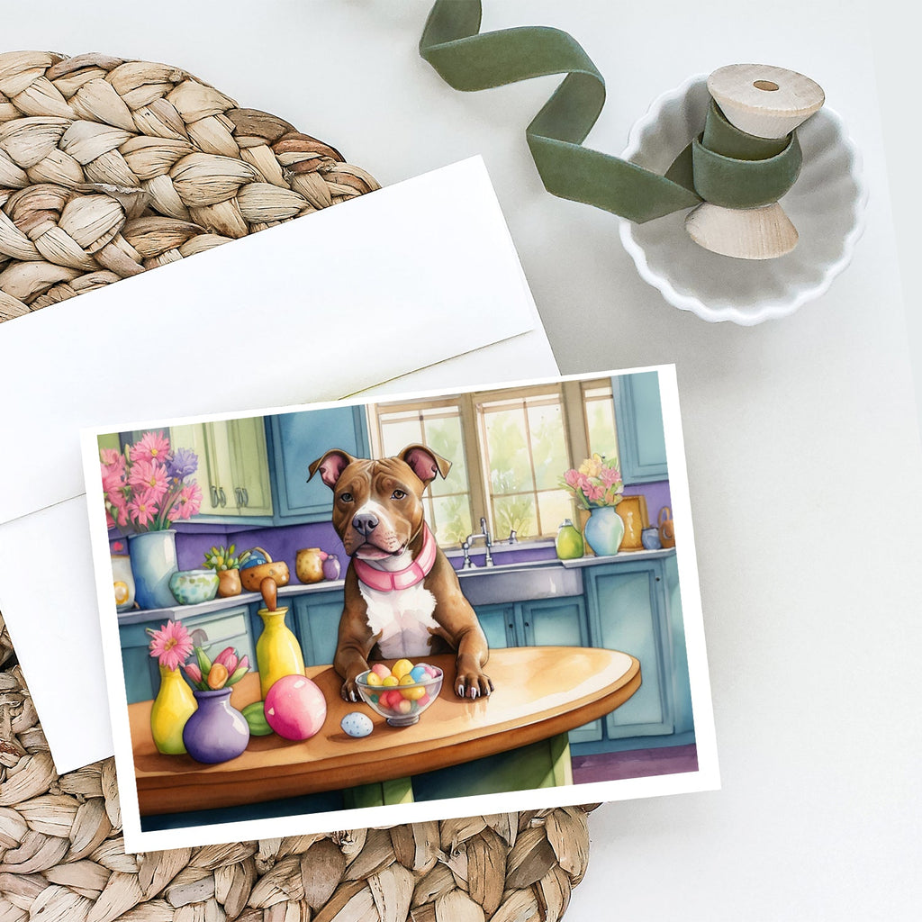 Decorating Easter Pit Bull Terrier Greeting Cards Pack of 8 Blank Cards with Envelopes Whimsical A7 Size 5x7