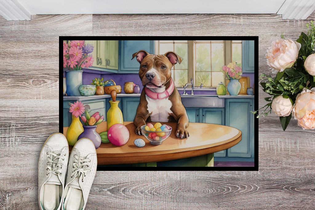 Decorating Easter Pit Bull Terrier Doormat Indoor Outdoor 18H X 27W Front Door Mat Rugs for Entryway, Non Slip Washable