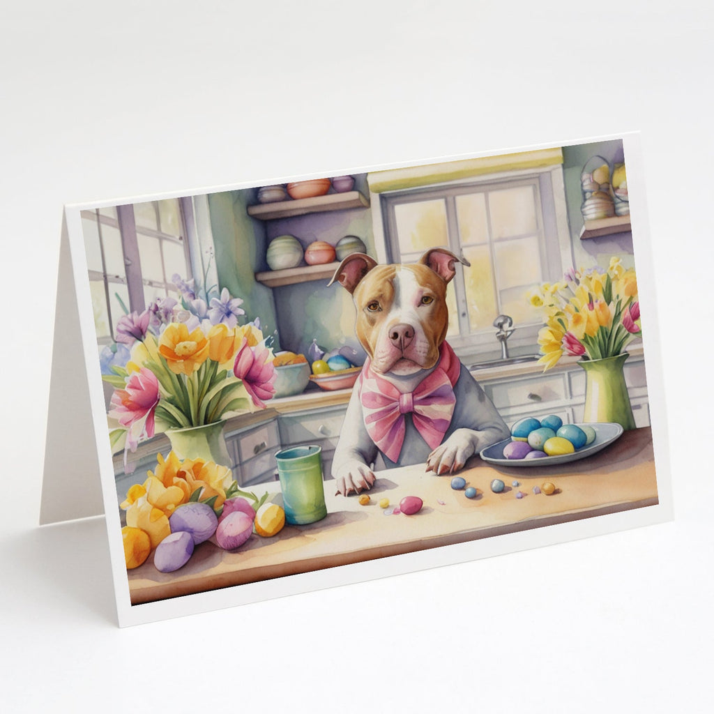 Decorating Easter Pit Bull Terrier Greeting Cards Pack of 8 Blank Cards with Envelopes Whimsical A7 Size 5x7