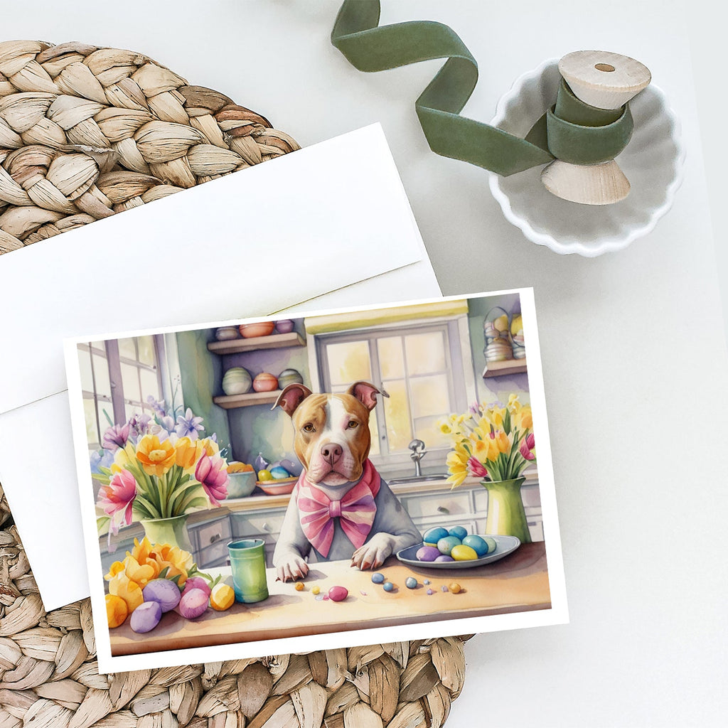 Decorating Easter Pit Bull Terrier Greeting Cards Pack of 8 Blank Cards with Envelopes Whimsical A7 Size 5x7