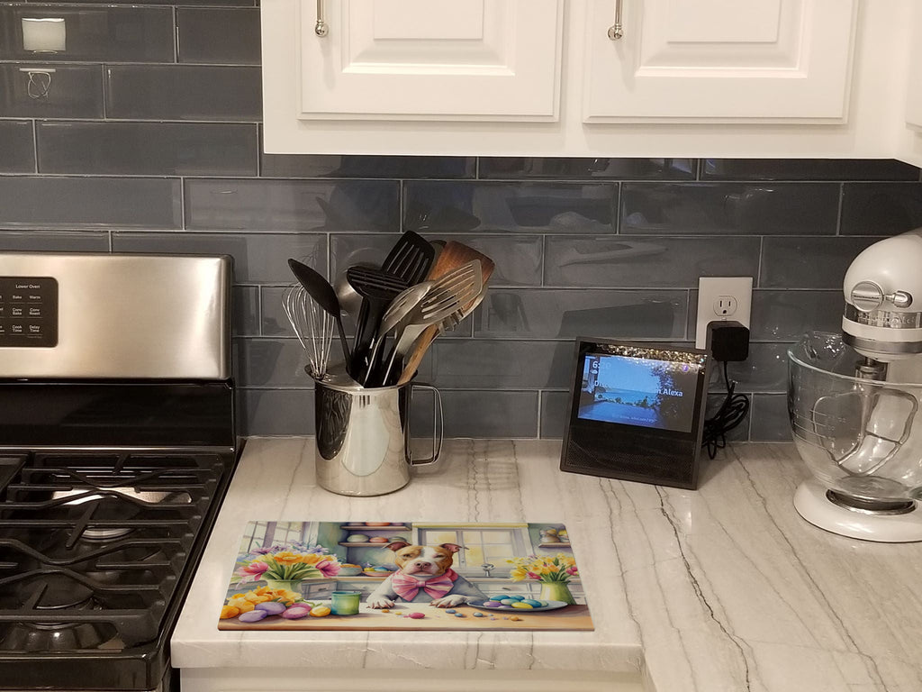 Decorating Easter Pit Bull Terrier Cutting Board Tempered Glass Kitchen Cutting Surface, Heat Resistant Chopping, Non-Slip Feet, Food Prep & Serving