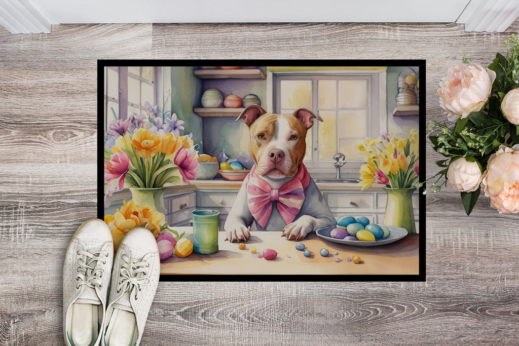 Decorating Easter Pit Bull Terrier Doormat Indoor Outdoor 18H X 27W Front Door Mat Rugs for Entryway, Non Slip Washable