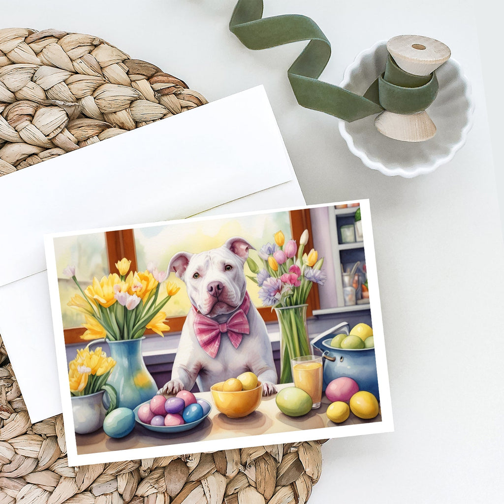 Decorating Easter Pit Bull Terrier Greeting Cards Pack of 8 Blank Cards with Envelopes Whimsical A7 Size 5x7