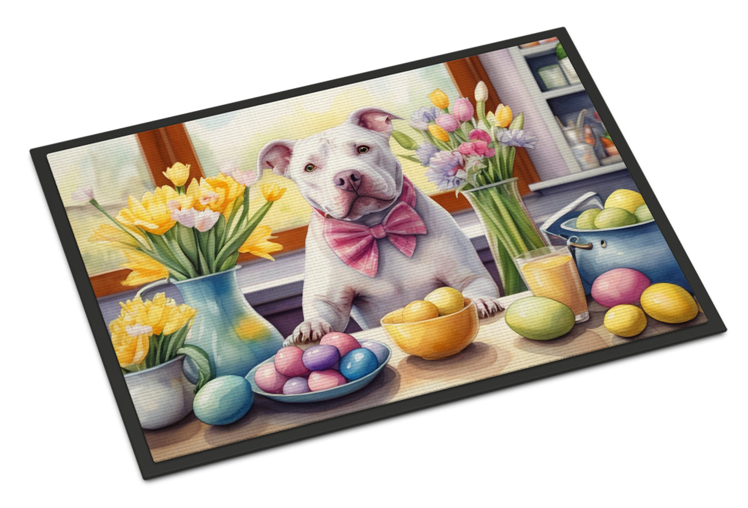 Decorating Easter Pit Bull Terrier Doormat Indoor Outdoor 18H X 27W Front Door Mat Rugs for Entryway, Non Slip Washable
