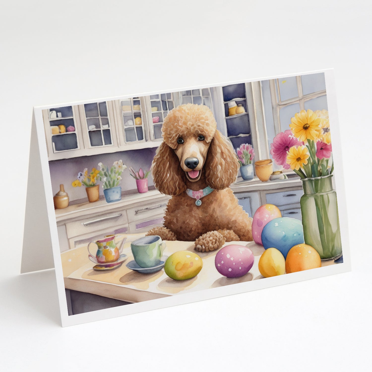 Decorating Easter Poodle Greeting Cards Pack of 8 Blank Cards with Envelopes Whimsical A7 Size 5x7
