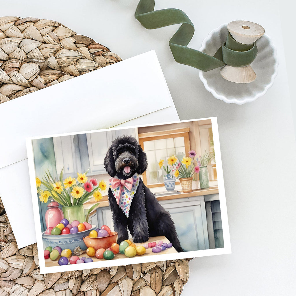 Decorating Easter Portuguese Water Dog Greeting Cards Pack of 8 Blank Cards with Envelopes Whimsical A7 Size 5x7