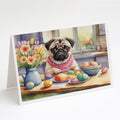 Decorating Easter Pug Greeting Cards Pack of 8 Blank Cards with Envelopes Whimsical A7 Size 5x7