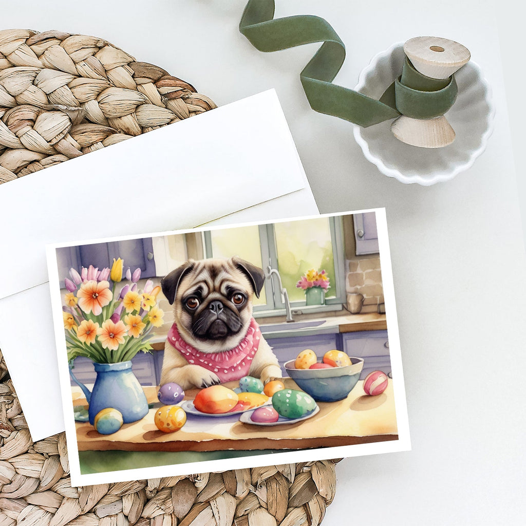 Decorating Easter Pug Greeting Cards Pack of 8 Blank Cards with Envelopes Whimsical A7 Size 5x7