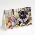 Decorating Easter Pug Greeting Cards Pack of 8 Blank Cards with Envelopes Whimsical A7 Size 5x7