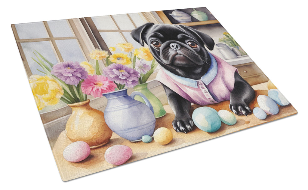 Decorating Easter Pug Cutting Board Tempered Glass Kitchen Cutting Surface, Heat Resistant Chopping, Non-Slip Feet, Food Prep & Serving