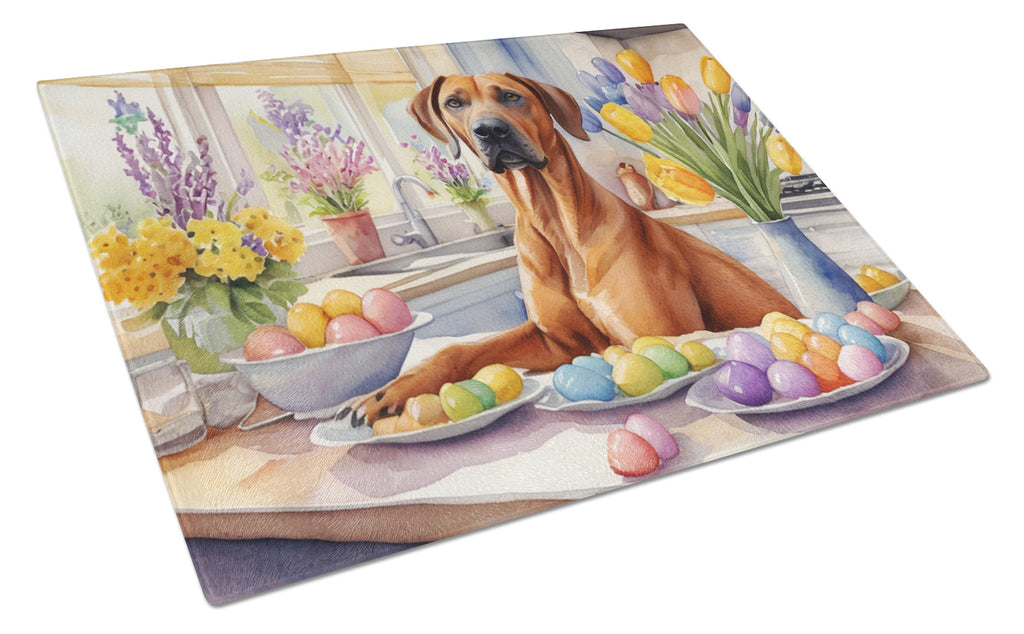 Decorating Easter Rhodesian Ridgeback Cutting Board Tempered Glass Kitchen Cutting Surface, Heat Resistant Chopping, Non-Slip Feet, Food Prep & Serving