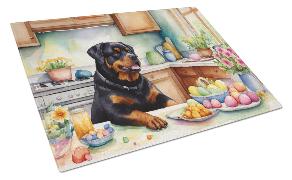 Decorating Easter Rottweiler Cutting Board Tempered Glass Kitchen Cutting Surface, Heat Resistant Chopping, Non-Slip Feet, Food Prep & Serving