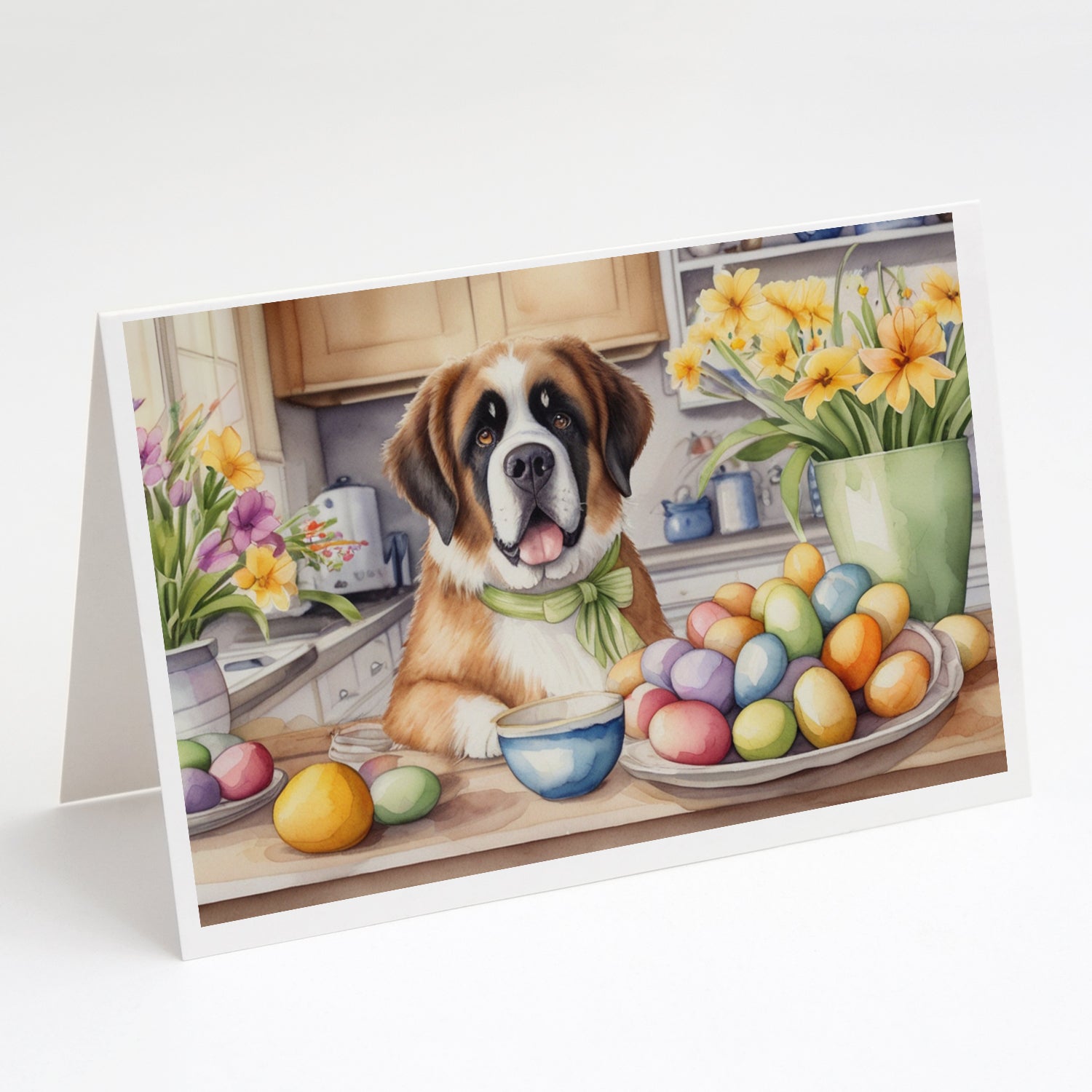 Decorating Easter Saint Bernard Greeting Cards Pack of 8 Blank Cards with Envelopes Whimsical A7 Size 5x7