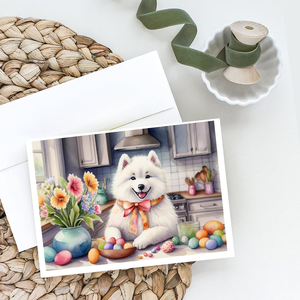 Decorating Easter Samoyed Greeting Cards Pack of 8 Blank Cards with Envelopes Whimsical A7 Size 5x7