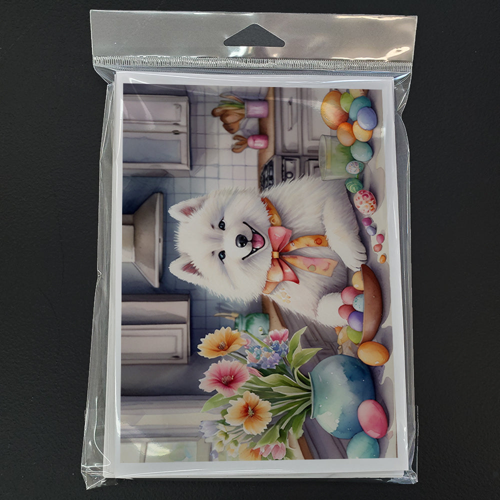 Decorating Easter Samoyed Greeting Cards Pack of 8 Blank Cards with Envelopes Whimsical A7 Size 5x7
