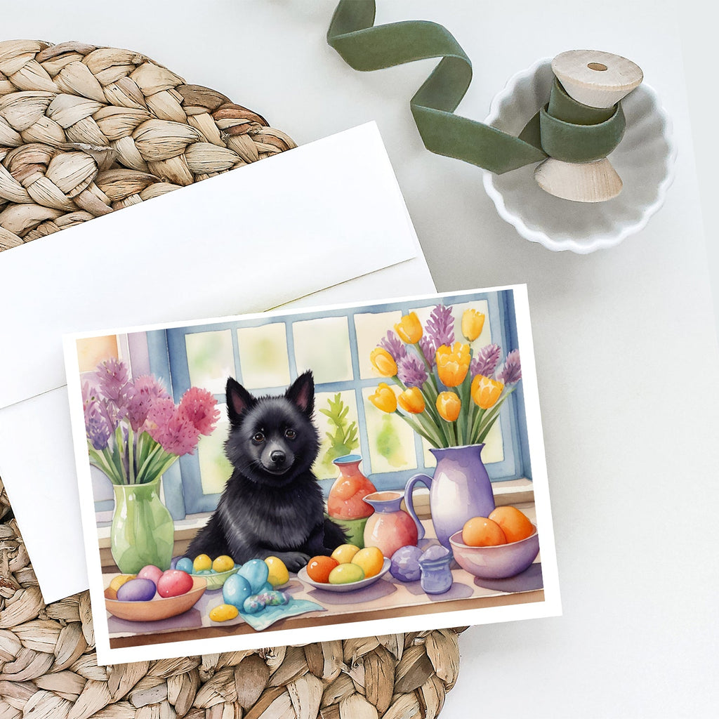 Decorating Easter Schipperke Greeting Cards Pack of 8 Blank Cards with Envelopes Whimsical A7 Size 5x7