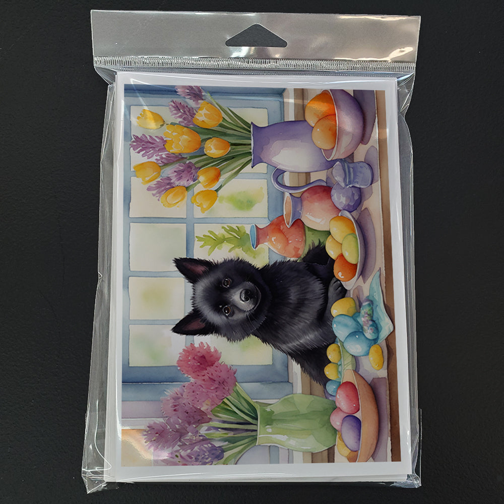 Decorating Easter Schipperke Greeting Cards Pack of 8 Blank Cards with Envelopes Whimsical A7 Size 5x7