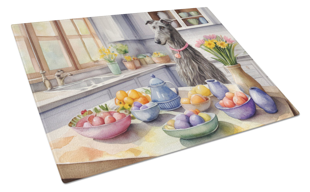 Decorating Easter Scottish Deerhound Cutting Board Tempered Glass Kitchen Cutting Surface, Heat Resistant Chopping, Non-Slip Feet, Food Prep & Serving