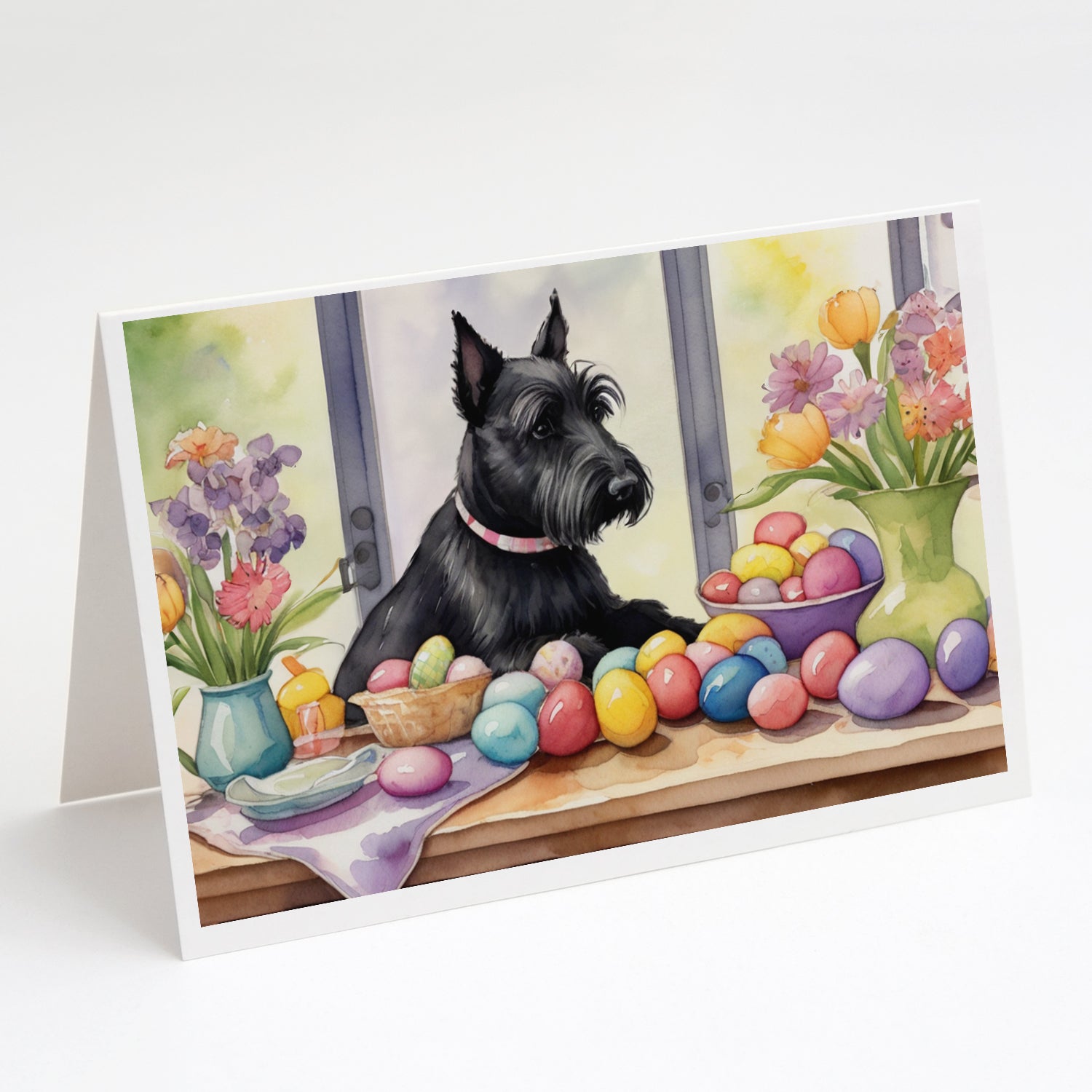 Decorating Easter Scottish Terrier Greeting Cards Pack of 8 Blank Cards with Envelopes Whimsical A7 Size 5x7