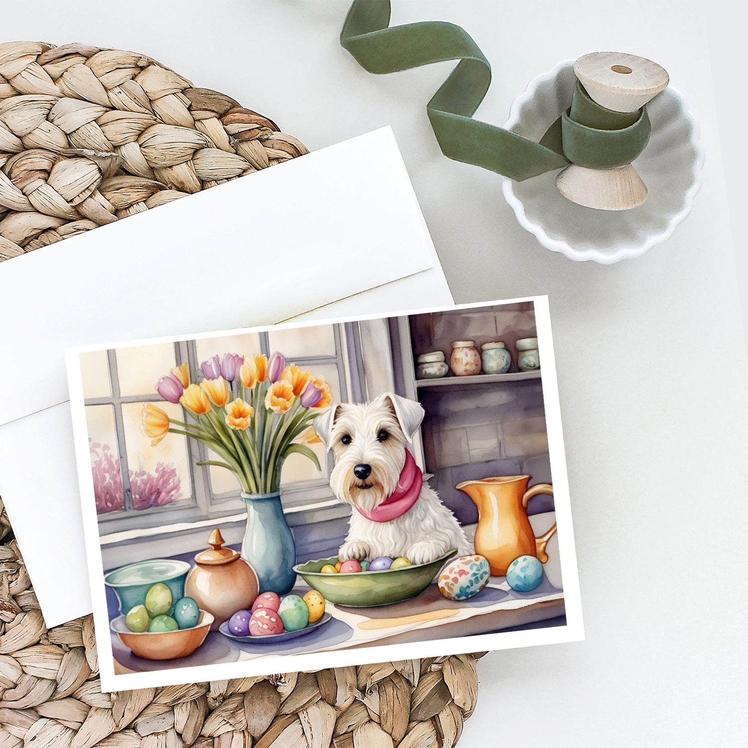 Decorating Easter Sealyham Terrier Greeting Cards Pack of 8 Blank Cards with Envelopes Whimsical A7 Size 5x7