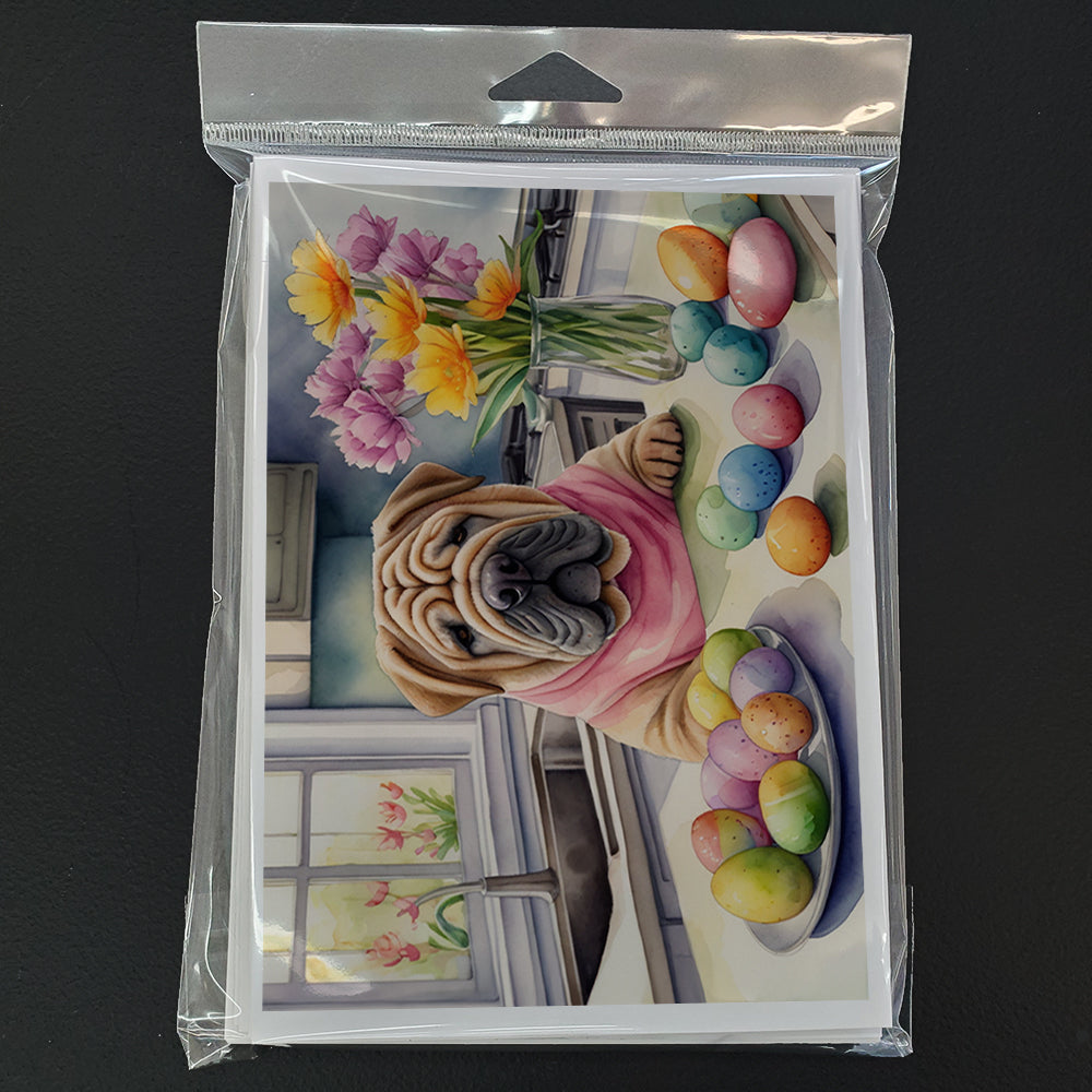 Decorating Easter Shar Pei Greeting Cards Pack of 8 Blank Cards with Envelopes Whimsical A7 Size 5x7