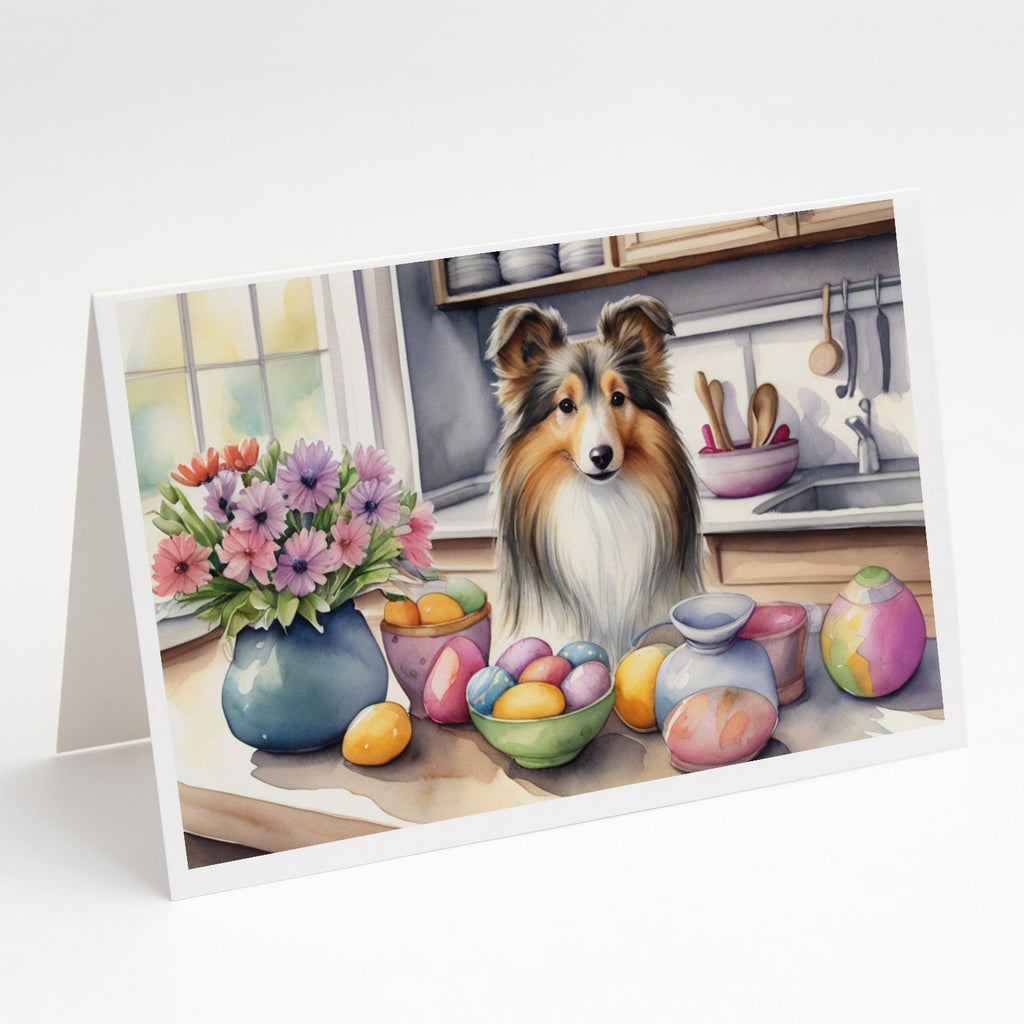 Decorating Easter Sheltie Greeting Cards Pack of 8 Blank Cards with Envelopes Whimsical A7 Size 5x7