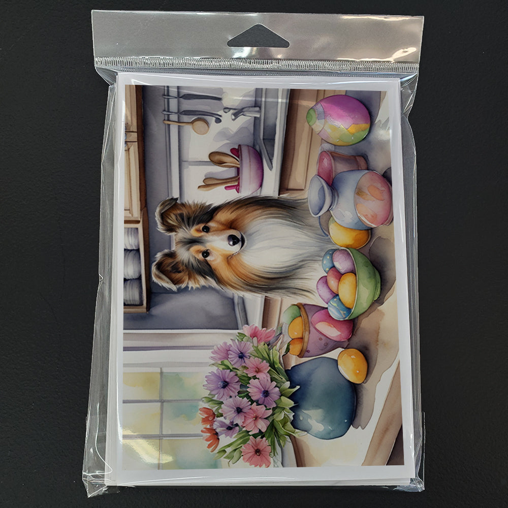Decorating Easter Sheltie Greeting Cards Pack of 8 Blank Cards with Envelopes Whimsical A7 Size 5x7