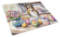Decorating Easter Sheltie Cutting Board Tempered Glass Kitchen Cutting Surface, Heat Resistant Chopping, Non-Slip Feet, Food Prep & Serving