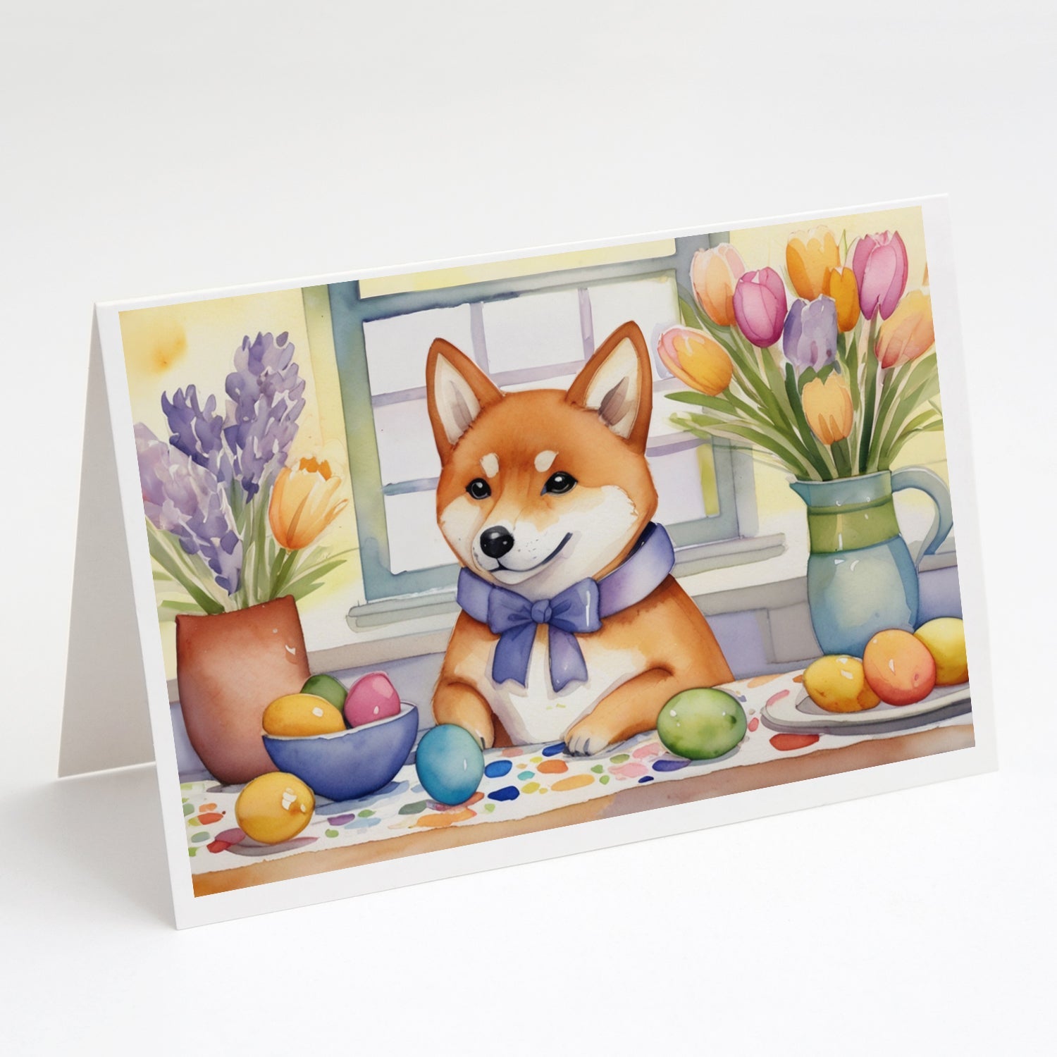 Decorating Easter Shiba Inu Greeting Cards Pack of 8 Blank Cards with Envelopes Whimsical A7 Size 5x7