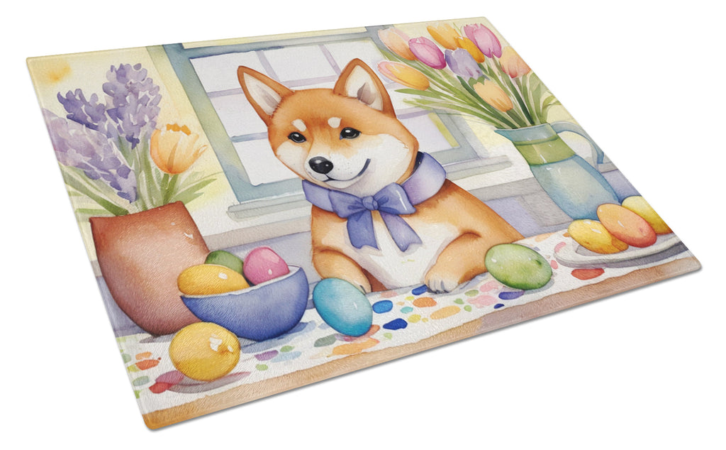 Decorating Easter Shiba Inu Cutting Board Tempered Glass Kitchen Cutting Surface, Heat Resistant Chopping, Non-Slip Feet, Food Prep & Serving