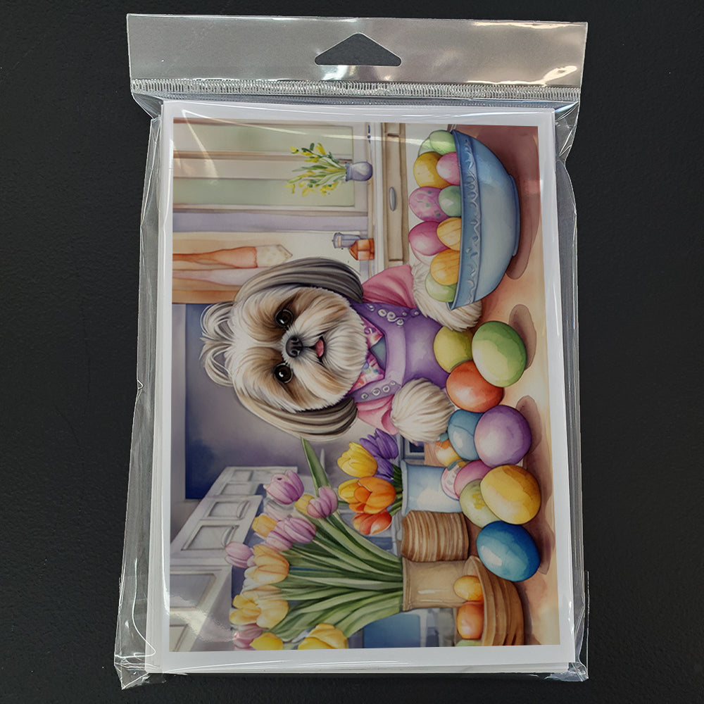 Decorating Easter Shih Tzu Greeting Cards Pack of 8 Blank Cards with Envelopes Whimsical A7 Size 5x7