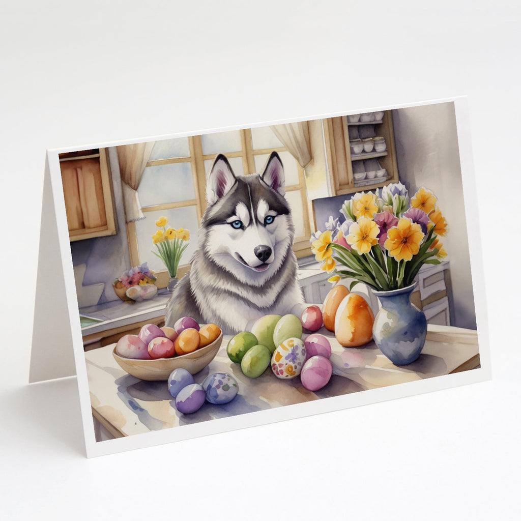 Decorating Easter Siberian Husky Greeting Cards Pack of 8 Blank Cards with Envelopes Whimsical A7 Size 5x7