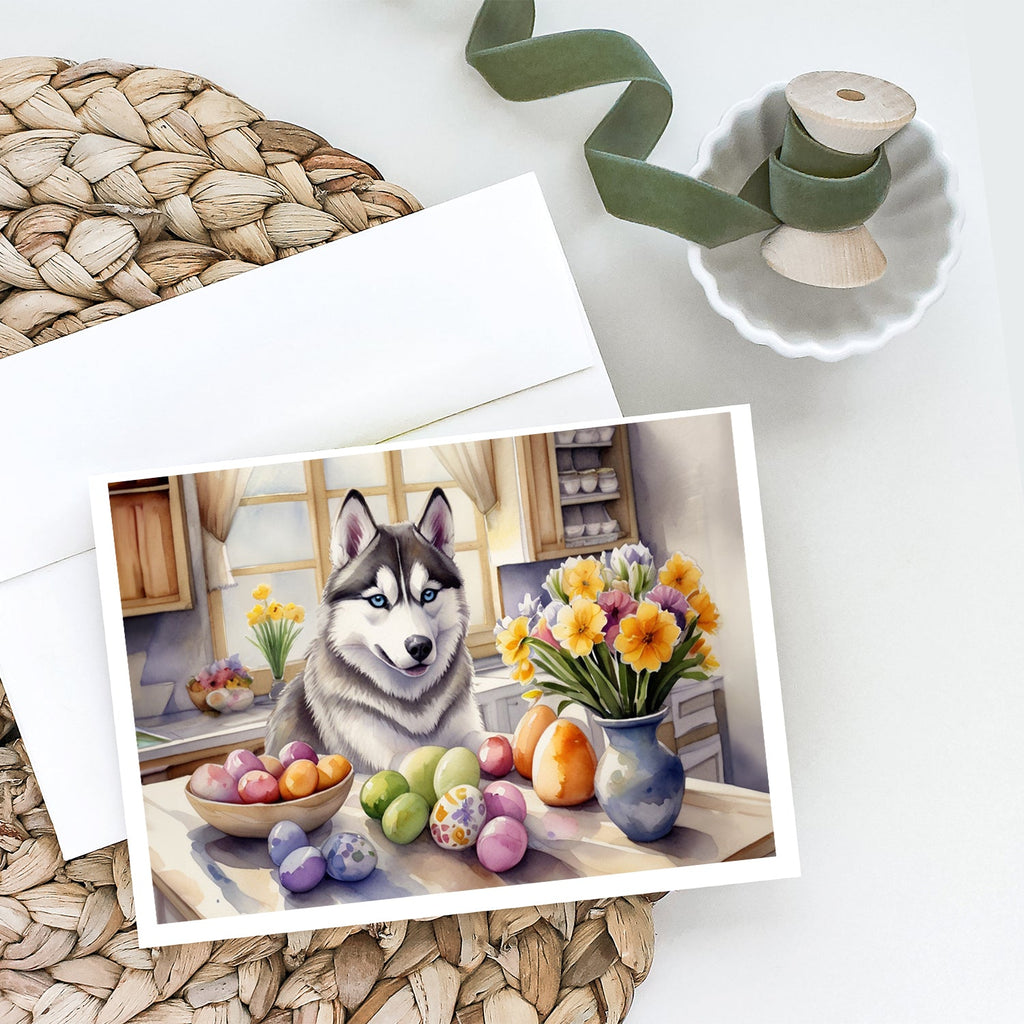 Decorating Easter Siberian Husky Greeting Cards Pack of 8 Blank Cards with Envelopes Whimsical A7 Size 5x7
