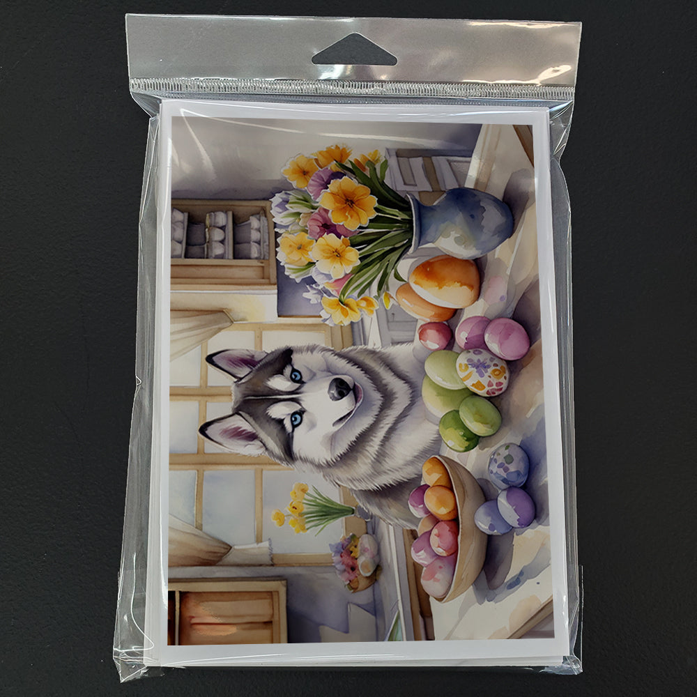 Decorating Easter Siberian Husky Greeting Cards Pack of 8 Blank Cards with Envelopes Whimsical A7 Size 5x7