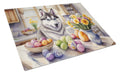 Decorating Easter Siberian Husky Cutting Board Tempered Glass Kitchen Cutting Surface, Heat Resistant Chopping, Non-Slip Feet, Food Prep & Serving