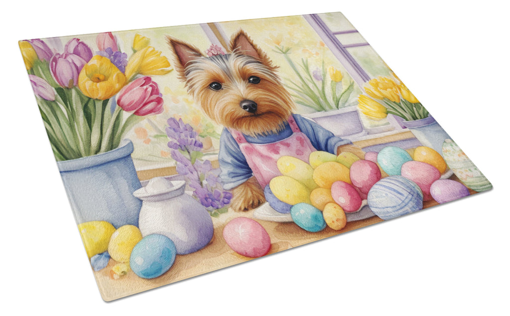 Decorating Easter Silky Terrier Cutting Board Tempered Glass Kitchen Cutting Surface, Heat Resistant Chopping, Non-Slip Feet, Food Prep & Serving