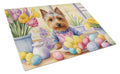 Decorating Easter Silky Terrier Cutting Board Tempered Glass Kitchen Cutting Surface, Heat Resistant Chopping, Non-Slip Feet, Food Prep & Serving