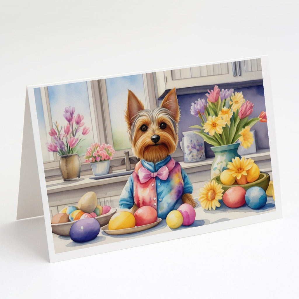 Decorating Easter Silky Terrier Greeting Cards Pack of 8 Blank Cards with Envelopes Whimsical A7 Size 5x7