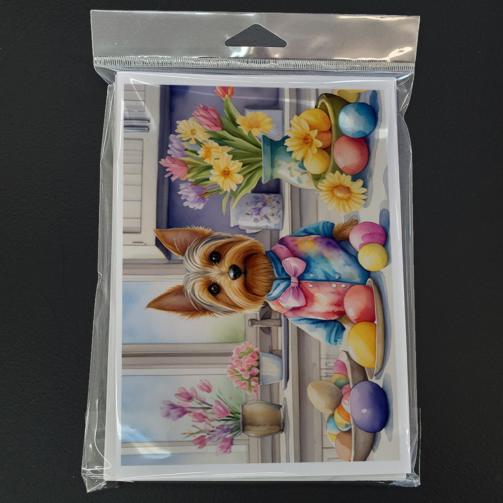Decorating Easter Silky Terrier Greeting Cards Pack of 8 Blank Cards with Envelopes Whimsical A7 Size 5x7