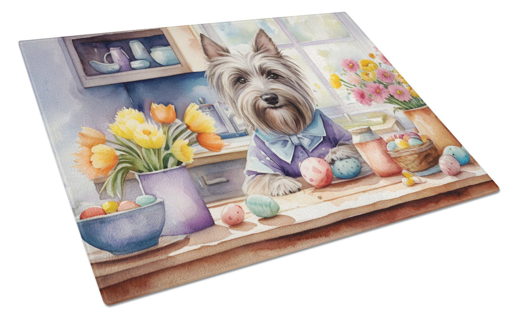 Decorating Easter Skye Terrier Cutting Board Tempered Glass Kitchen Cutting Surface, Heat Resistant Chopping, Non-Slip Feet, Food Prep & Serving